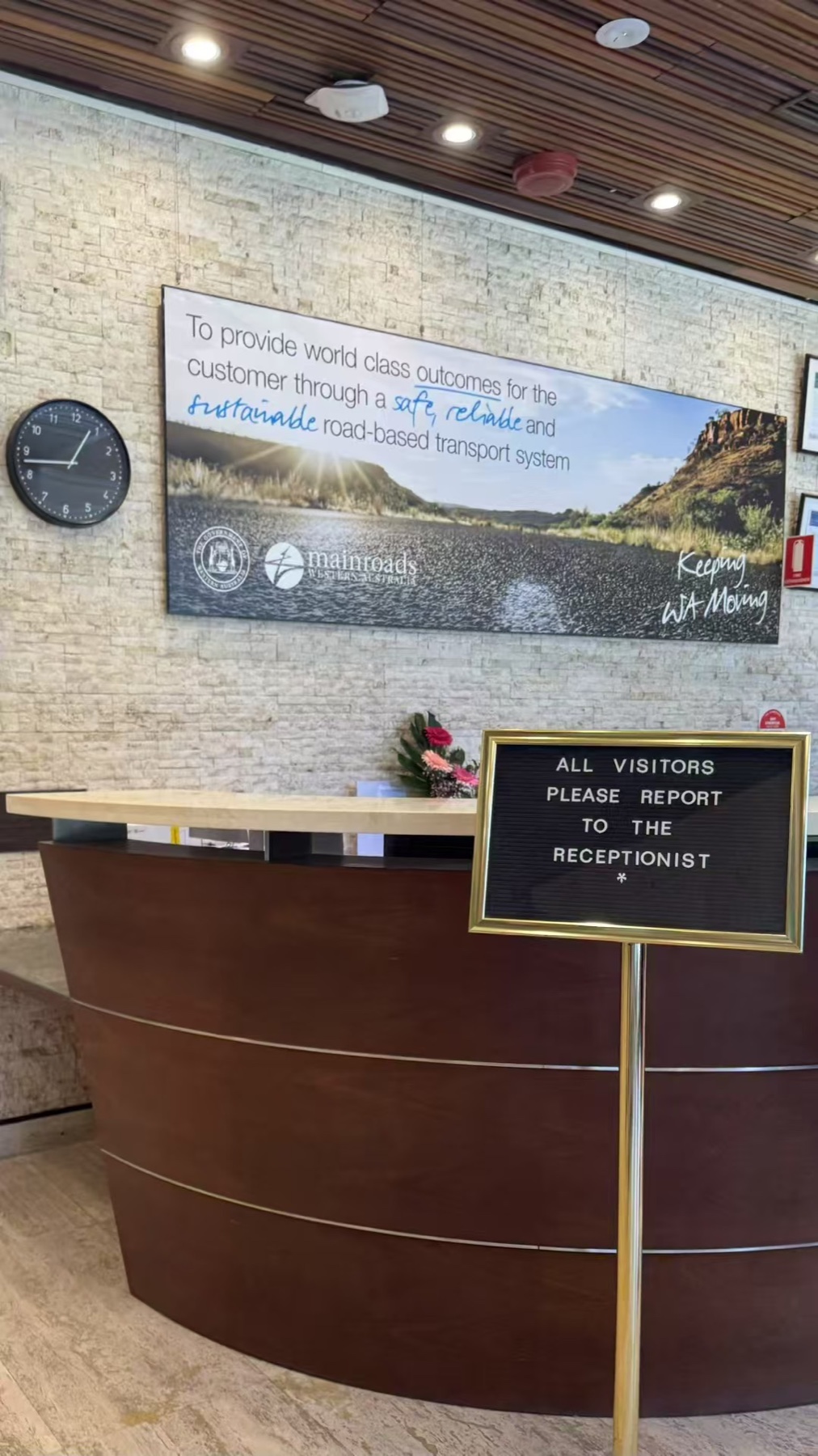 Reception area at Main Roads Western Australia.