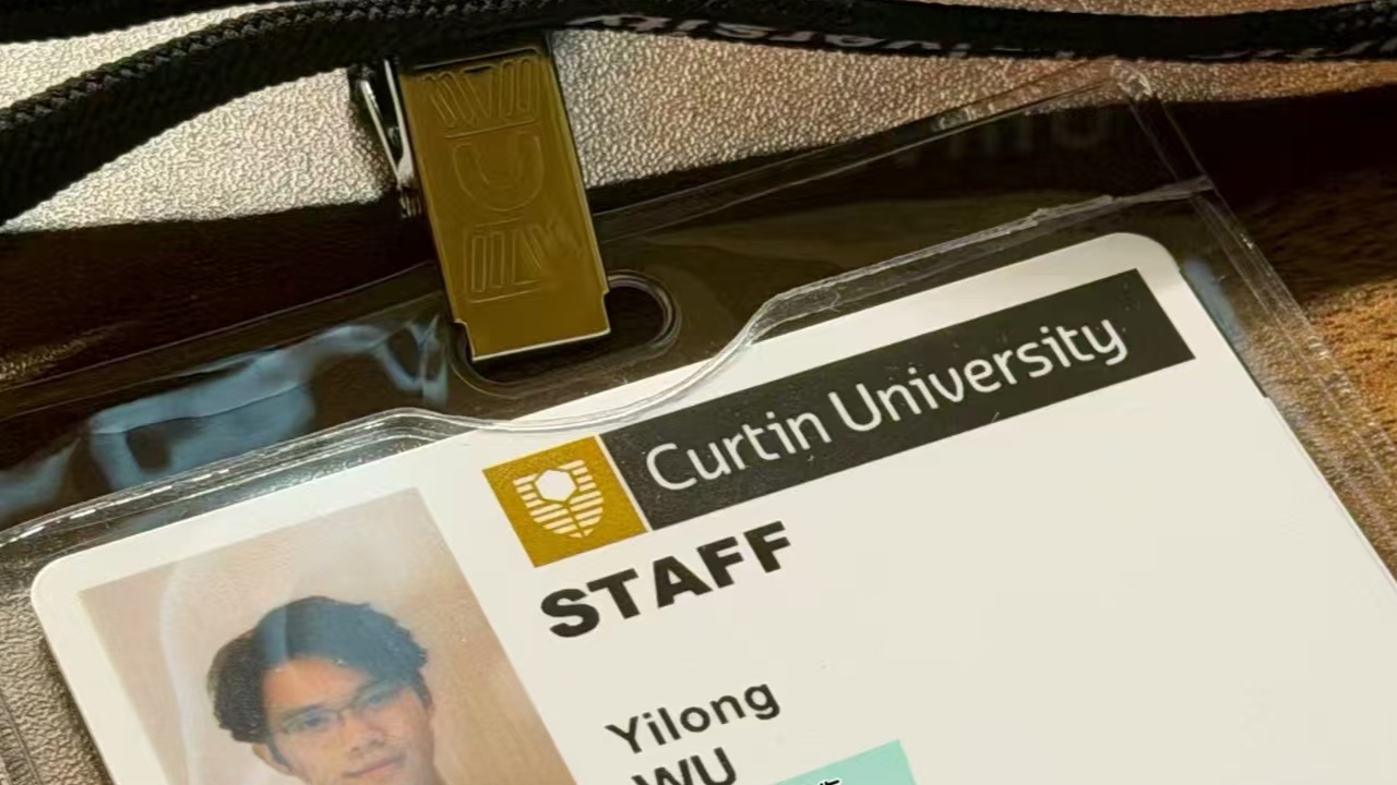 Cropped Curtin University staff card for Yilong Wu's research assistant appointment.